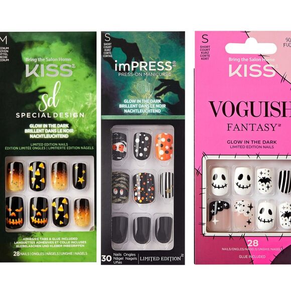Kiss Other - 3x Kiss Halloween Special Design Nails Lot Glow Voguish Short Square Candy Corn